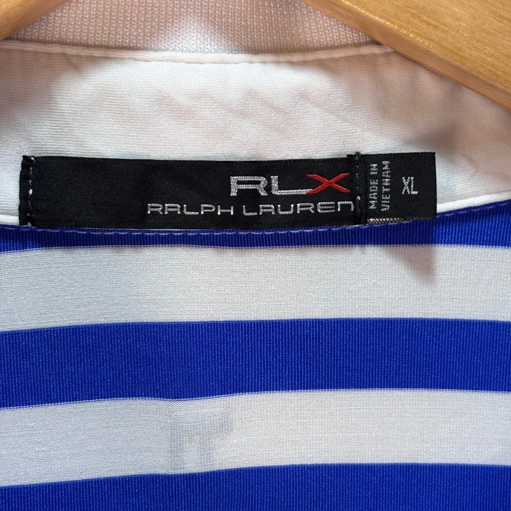 RLX Ralph Lauren Men's Golf Polo Blue White‎ Striped Pete Dye Club Sz XL Preppy